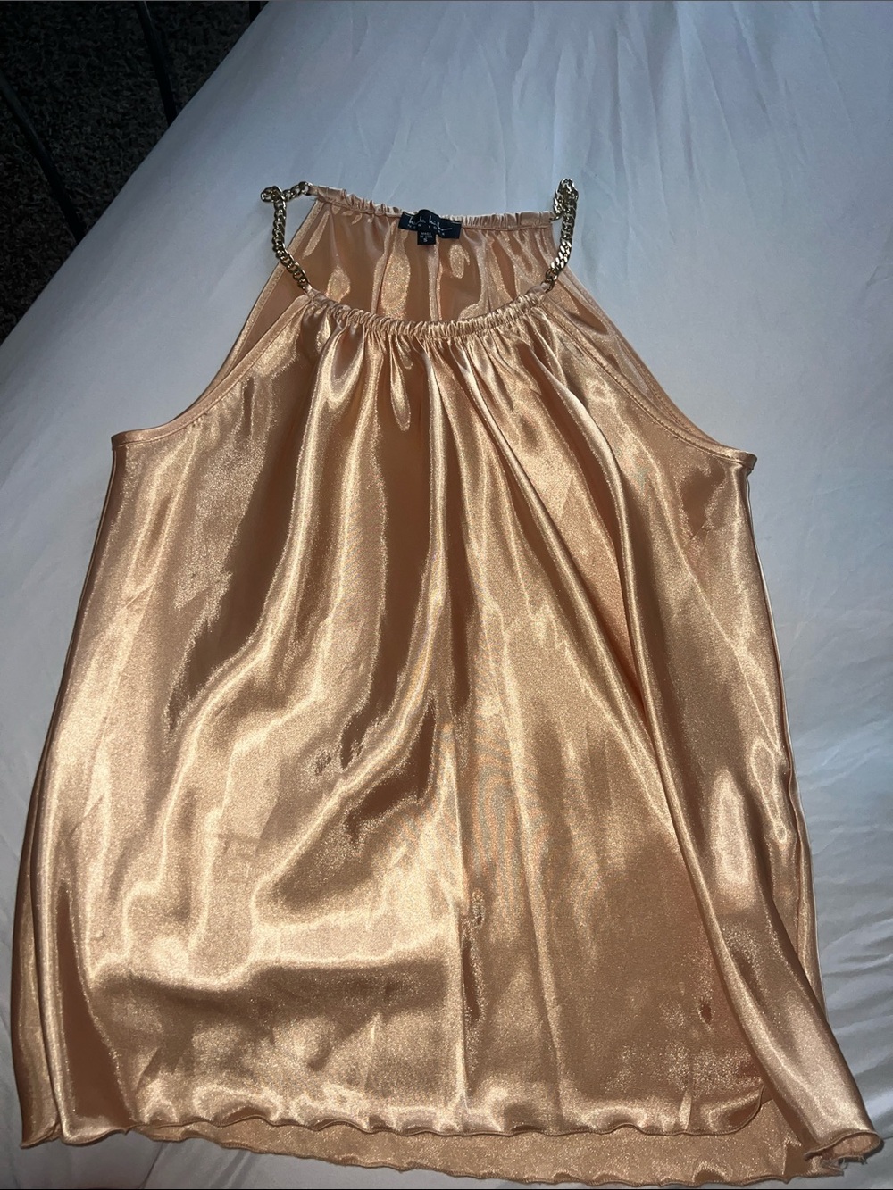 Nicole Miller Satin Chain-Halter Top in Champagne